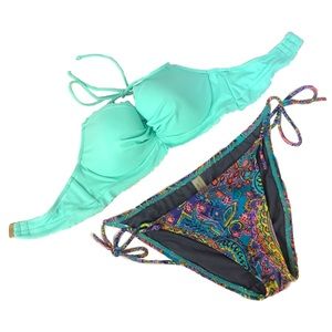 Victoria’s Secret swimsuit teal scallop paisley